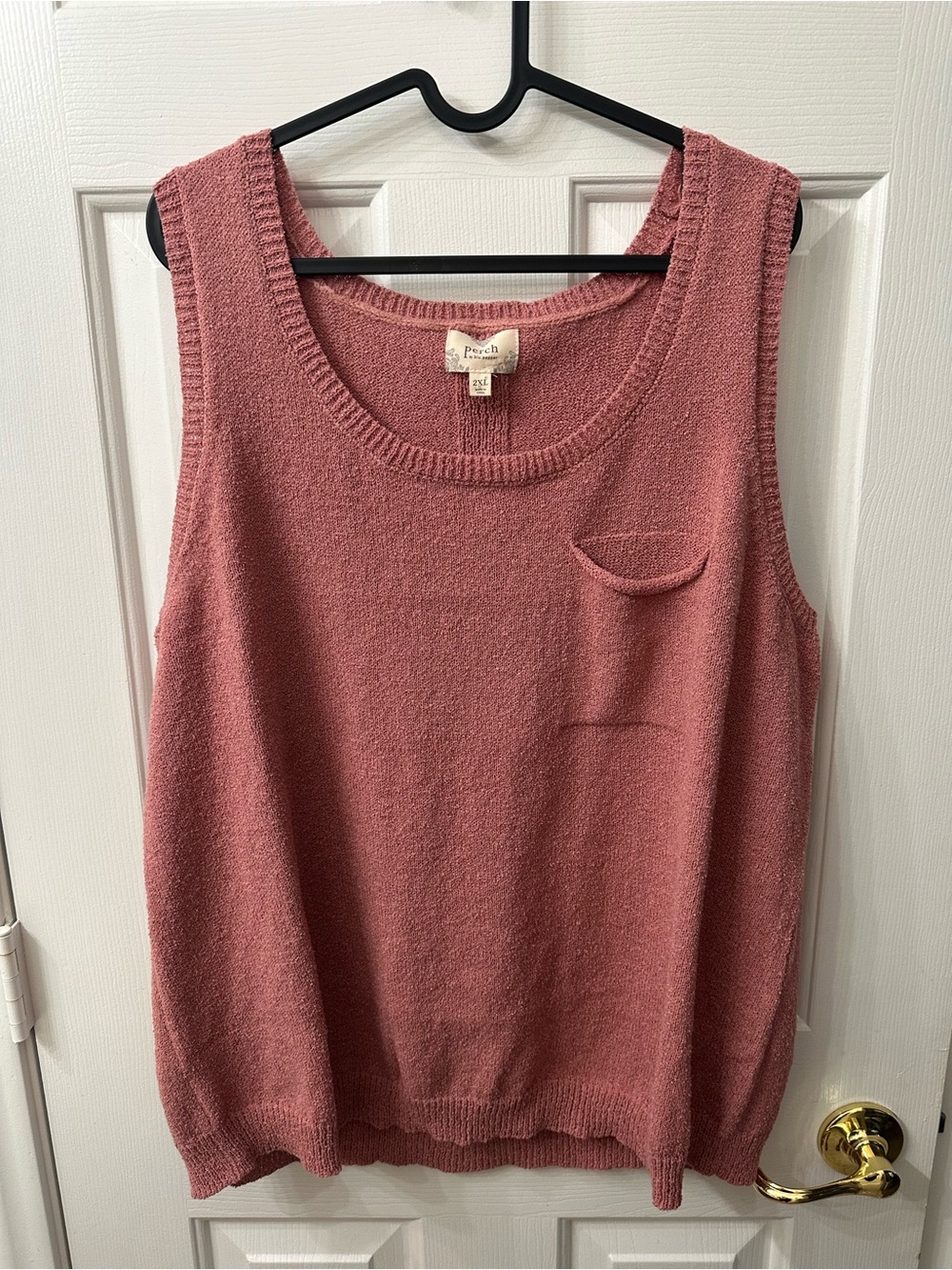 Perch by Blu Pepper Sleeveless Knit Tank Dusty Rose Pocket Back Buttons 2XL NWOT